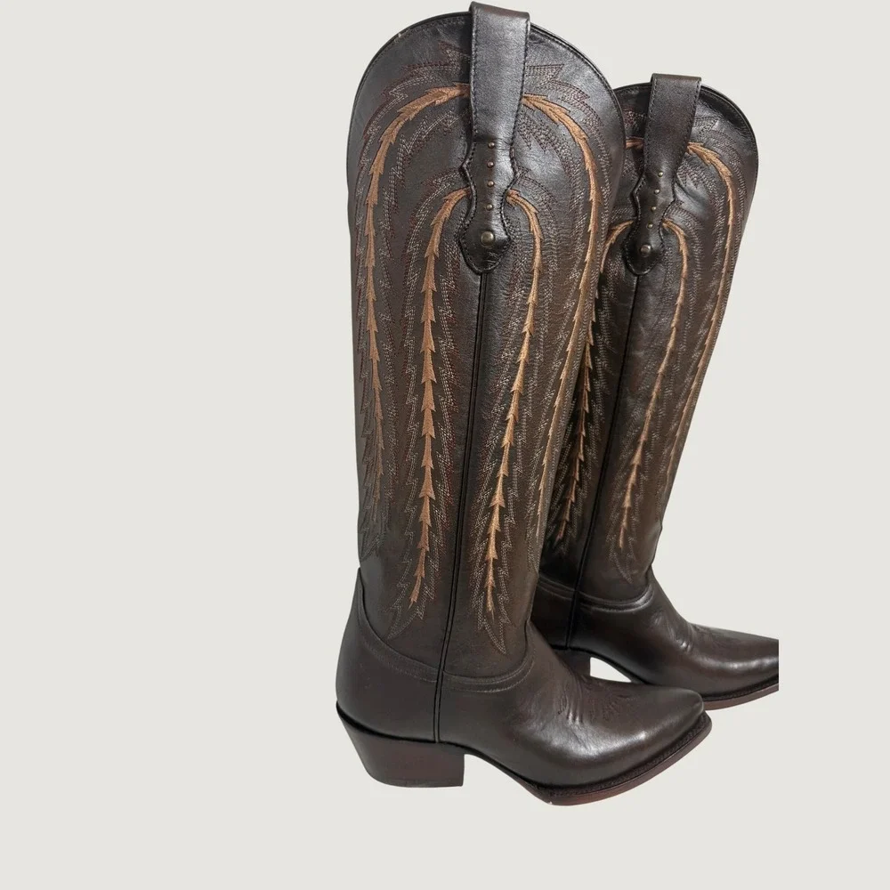 Rio Grande Katya Greco Maple Brown Leather Embroidered Cowboy Boots Women 6 EE